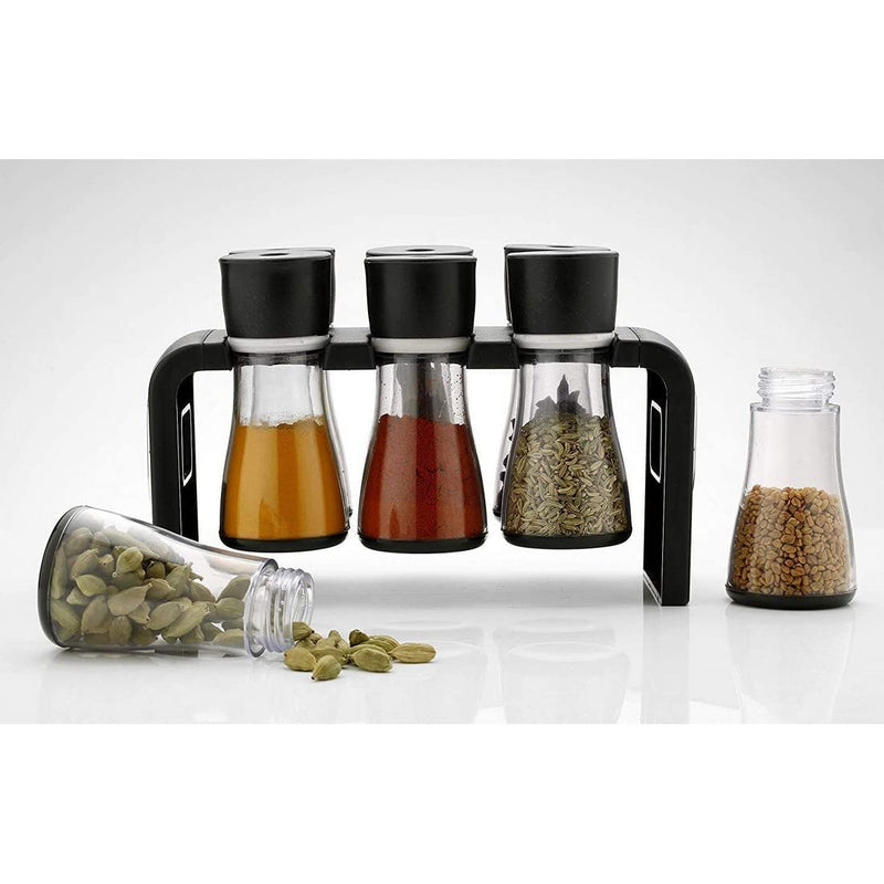 Spice Rack Jar Container of 6 Pcs for Storage of Kitchen Spices and Masala Storage (Black) (6 - Pcs Spice Rack)