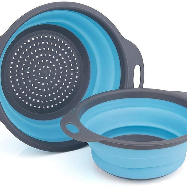 Round Collapsible Colander with Plastic Handles Round Silicone Kitchen Strainers Foldable Kitchen Strainer Perfect for Draining Pasta Vegetable and Fruit (Multicolor) (1 pcs)