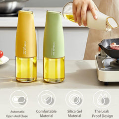 Olive Oil and Vinegar Dispenser Set – 17oz Drip-Free Plastic Oil Bottles for Kitchen with Weighted Pour Spouts – Automatic Open & Close Silica Gel Pourers – Modern Cruet Set for Cooking & Salad