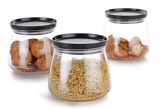 Airtight Container Jar 900ml Set of 6 for Kitchen | Kitchen Organizer Container Set Items| Jar Set for Kitchen| Air Tight Containers for Kitchen Storage (Black)
