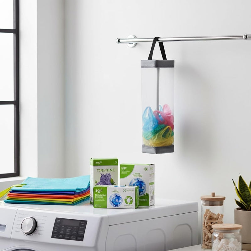 Multicolor Large Capacity Plastic Carry Bag Mesh Organizer for Kitchen, Durable Polyester Hanging Grocery Bag Holder, Storage with Widened Handle for Home & Cafe Use