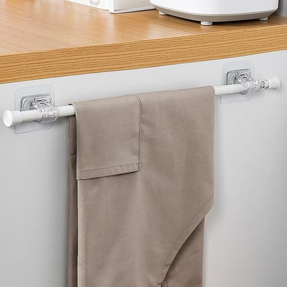 No Drill Curtain Rod Brackets No Drilling Self Adhesive Curtain Rod Holder Hooks Nail Free Adjustable Curtain Rod Hooks Curtain Hangers Home Bathroom and Hotel (6PCS, Curtain Holder)