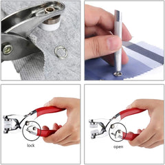 1 x metal eyelets grommet tool, press stud set with pliers, hollow fixed press studs set, with 100 extra eyelets for leather, canvas, fabrics and clothing, shoes, belts, bags, crafts
