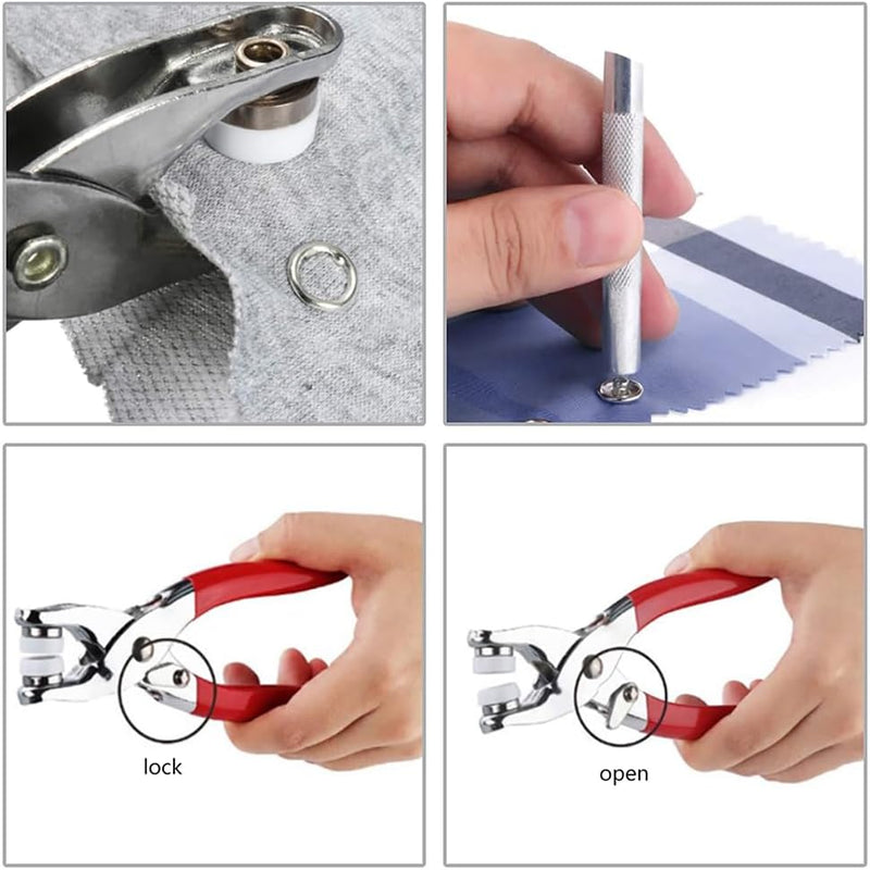 1 x metal eyelets grommet tool, press stud set with pliers, hollow fixed press studs set, with 100 extra eyelets for leather, canvas, fabrics and clothing, shoes, belts, bags, crafts