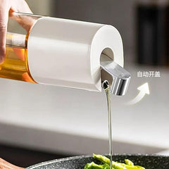 Glass Oil Dispenser Bottle with Precise Pour Spout, 500ml, Kitchen Cooking Oil Container, Silver