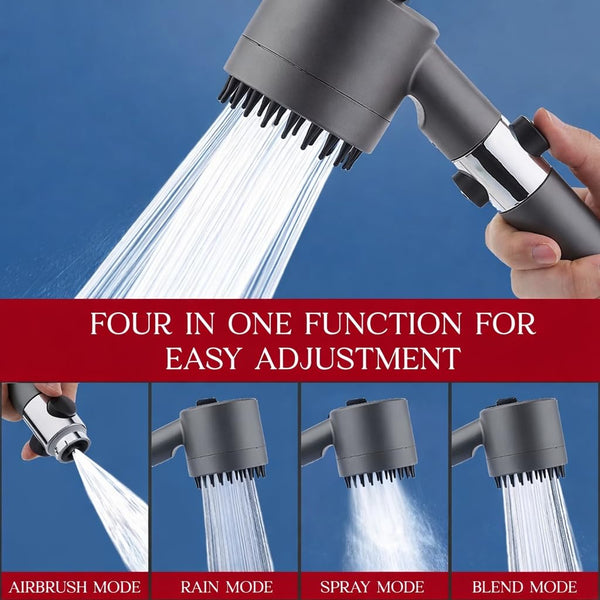 High Pressure Turbocharged Shower Head, One Button Water Stop, 4 in 1 Massage Shower Head, 3 Modes Filtered, Water Saving Head Spray