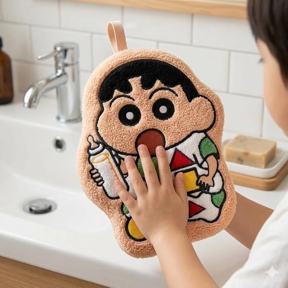 Shinchan Cute Kids Hand Towels with Hanging Loop | Pack of 1
