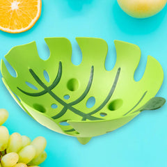 Fruit Basket 1 Pc – Leaf Shaped Plastic Basket for Storage, Stylish Decorative Kitchen Organizer Bowl for Fruits and Vegetables, Durable Ventilated Cut-Out Design for Home & Kitchen Use