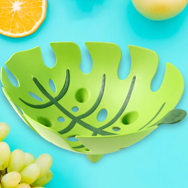 Fruit Basket 1 Pc – Leaf Shaped Plastic Basket for Storage, Stylish Decorative Kitchen Organizer Bowl for Fruits and Vegetables, Durable Ventilated Cut-Out Design for Home & Kitchen Use