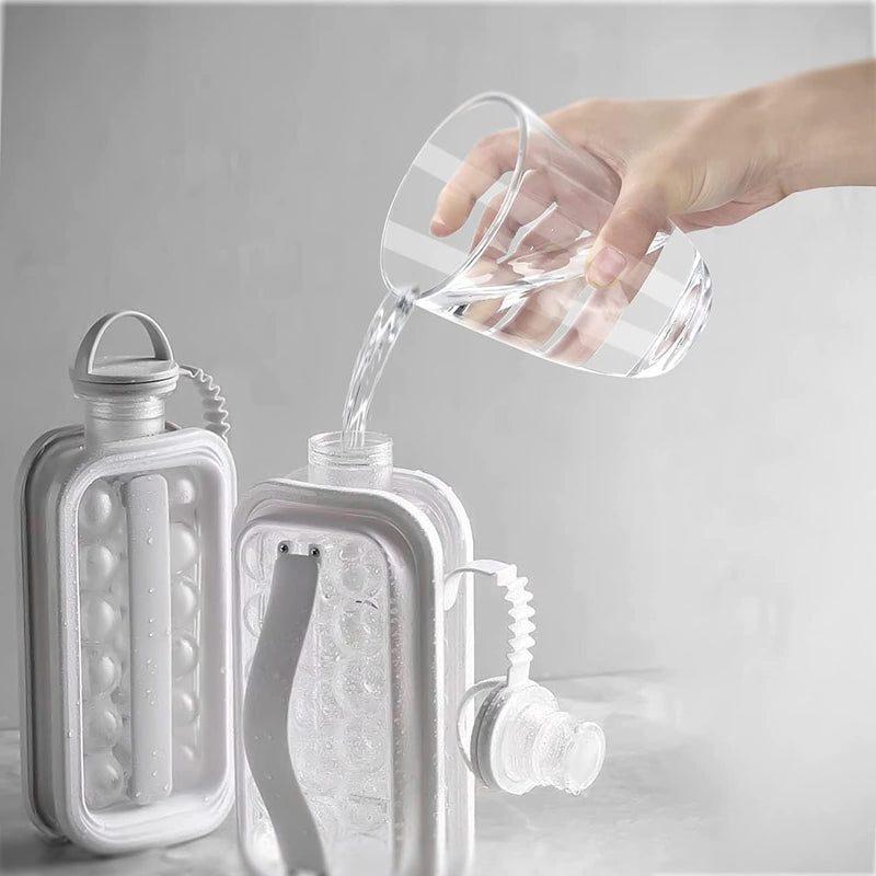 2-in-1 Foldable Ice Ball Maker Bottle – Creative Silicone Ice Mold Kettle Makes 12 Slow-Melt Ice Balls with Leak-Proof Lid & Easy-Release Strap for Whiskey, Cocktails, Coffee & Outdoor Travel