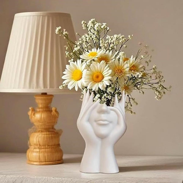 Face Hands Decorative Holder for Makeup Brushes and Flowers, Sculpted Figure Design, Approx. 17 cm Height
