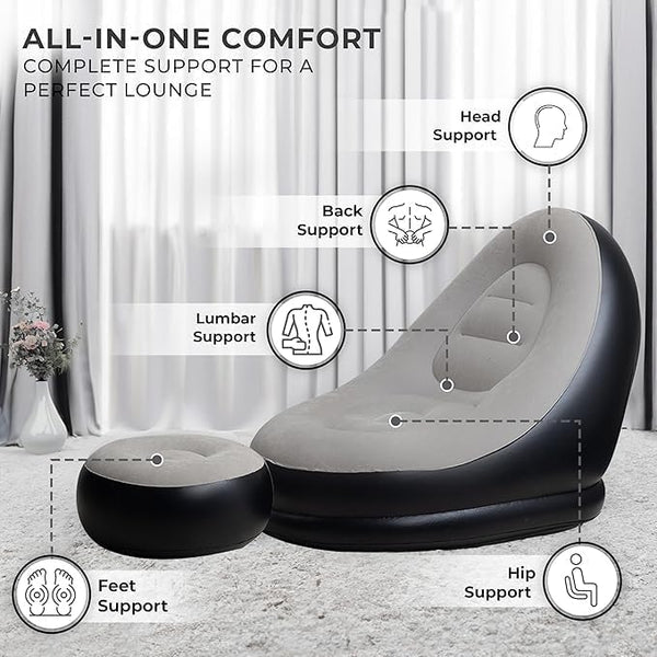 Inflatable Recliner air Cushion Sofa with Household Air Pump, Portable Waterproof and Leak-Proof, Suitable for Indoor/Outdoor, Camping, Traveling