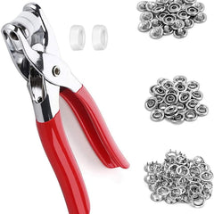1 x metal eyelets grommet tool, press stud set with pliers, hollow fixed press studs set, with 100 extra eyelets for leather, canvas, fabrics and clothing, shoes, belts, bags, crafts