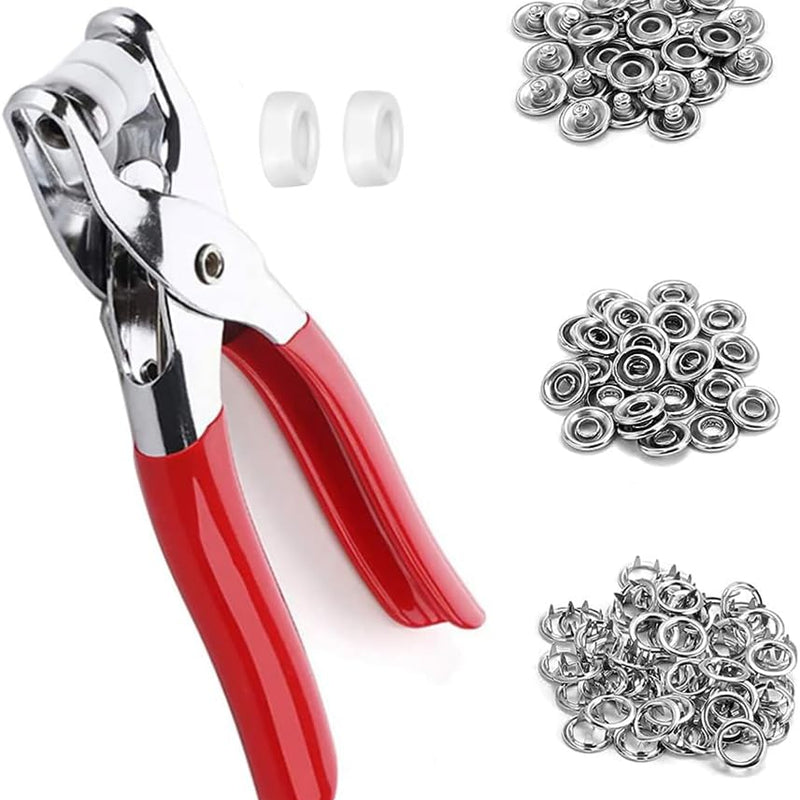 1 x metal eyelets grommet tool, press stud set with pliers, hollow fixed press studs set, with 100 extra eyelets for leather, canvas, fabrics and clothing, shoes, belts, bags, crafts