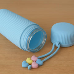 Ribbed Non-Slip Grip Water Bottle with Heart Charms – 500ml (Blue)