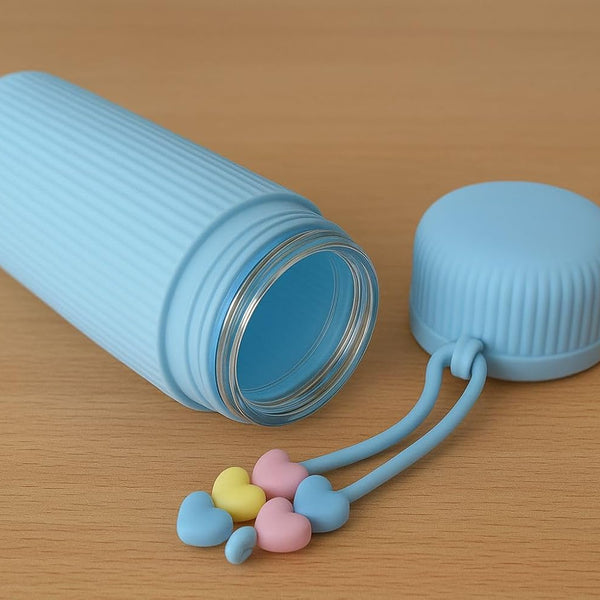 Ribbed Non-Slip Grip Water Bottle with Heart Charms – 500ml (Blue)