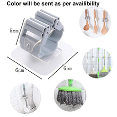 Plastic Mop Holder Wall Mounted Self Adhesive Broom Stick Holder, Anti-Slip Broom Organizer, Multifunction Mop & Broom Stand for Kitchen, Bathroom, Home (Multicolor)