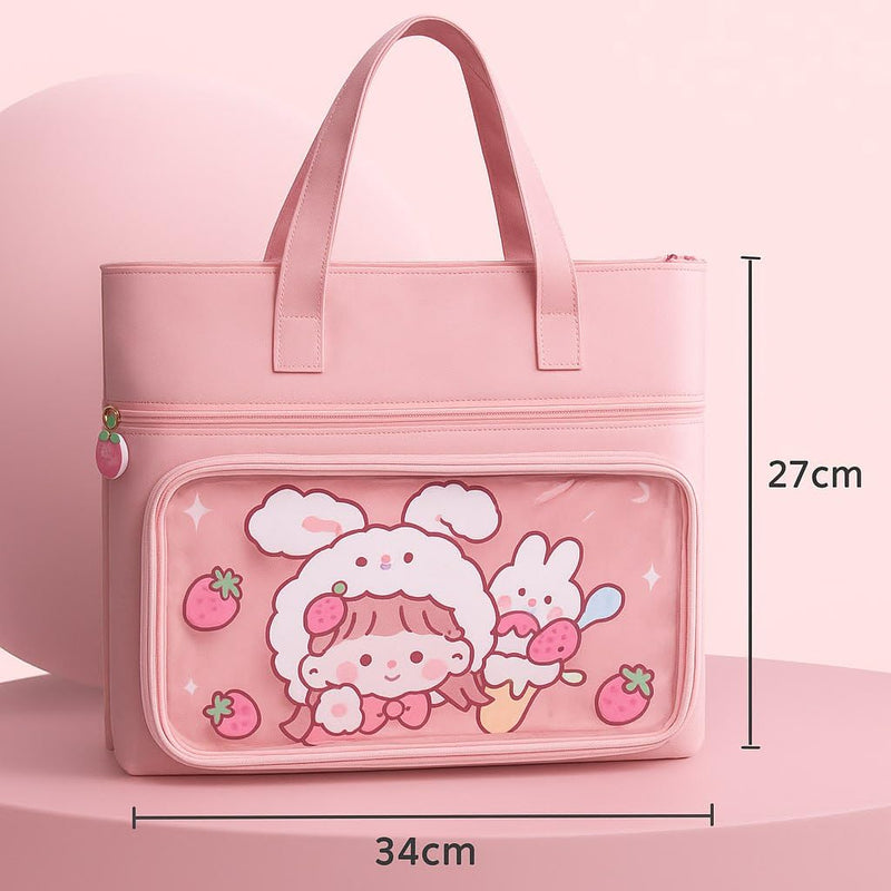 Large Capacity Stationery Organizer Bag, 3 Compartment School Book Storage Case, Durable Fabric 34×27 cm, Handheld Carry Bag for Students & Girls
