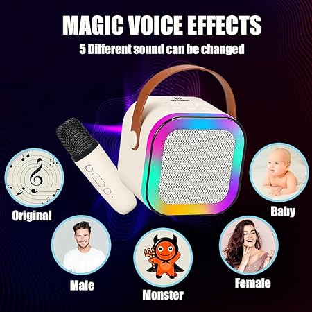 Rechargeable Karaoke Mic with Speaker for Singing | Wireless Mini Portable Bluetooth Speaker with Microphone & LED Lights | Cute Birthday Gift for Kids Musical Toys for Boys, Girls and Adults