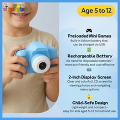 Digital Camera Toy – 3.0MP 1080P HD Video Camera with 2-Inch Screen & 32GB Capacity – Easy USB Rechargeable, Fun, Educational & Birthday Gift for Boys & Girls Age 3–12(Blue)