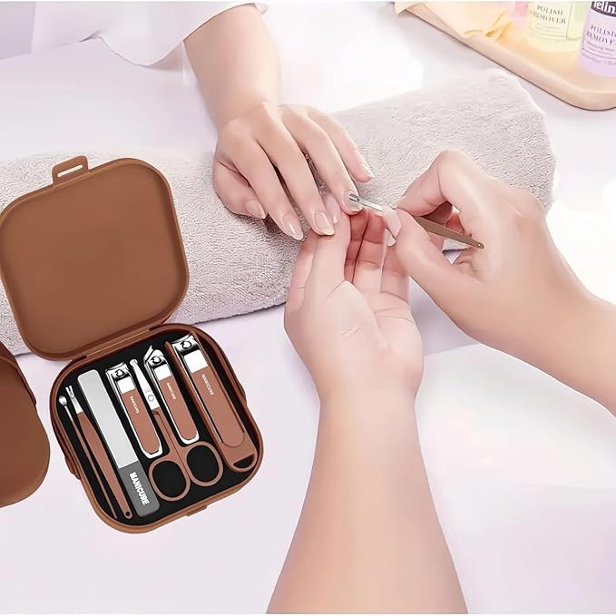 8 in 1 Nail Clipper Set – Professional Manicure & Pedicure Kit for Men & Women Portable Nail Clippers Set Stainless Steel Fingernail Clippers Personal Grooming Kits (Pack of 1)