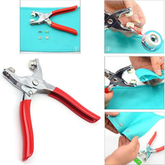 1 x metal eyelets grommet tool, press stud set with pliers, hollow fixed press studs set, with 100 extra eyelets for leather, canvas, fabrics and clothing, shoes, belts, bags, crafts