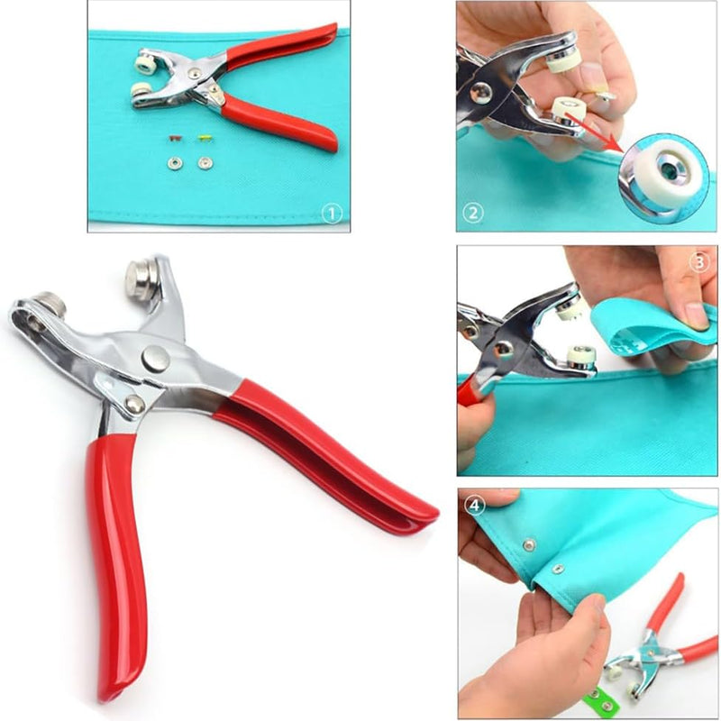 1 x metal eyelets grommet tool, press stud set with pliers, hollow fixed press studs set, with 100 extra eyelets for leather, canvas, fabrics and clothing, shoes, belts, bags, crafts