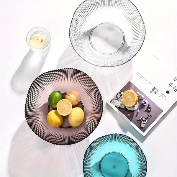 Fruit Storage Basket for Dining Table - Acrylic Transparent Ribbed Wavy Edge Serving Bowl for Salad, Fruits & Snacks, Multipurpose Heavy Fruit Baskets for Home Kitchen & Restaurant