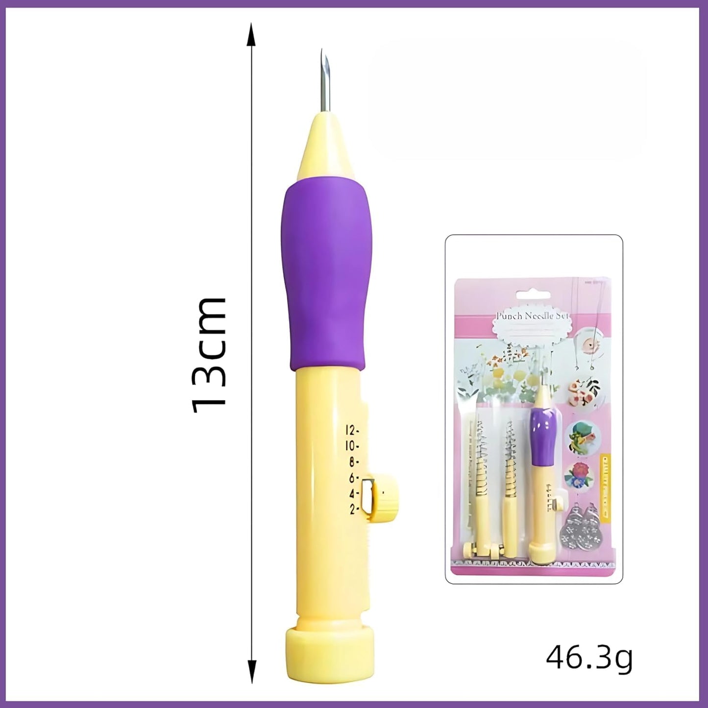 1 Set Punch Needle Set for Beginners - 3 Needle Sizes Threader, Embroidery Pen with Instructions - DIY Craft & Embroidery Tool,Sewing, Knitting, Embroidery Needle Punch (1 Set --- Purple punch needle set for embroidery)