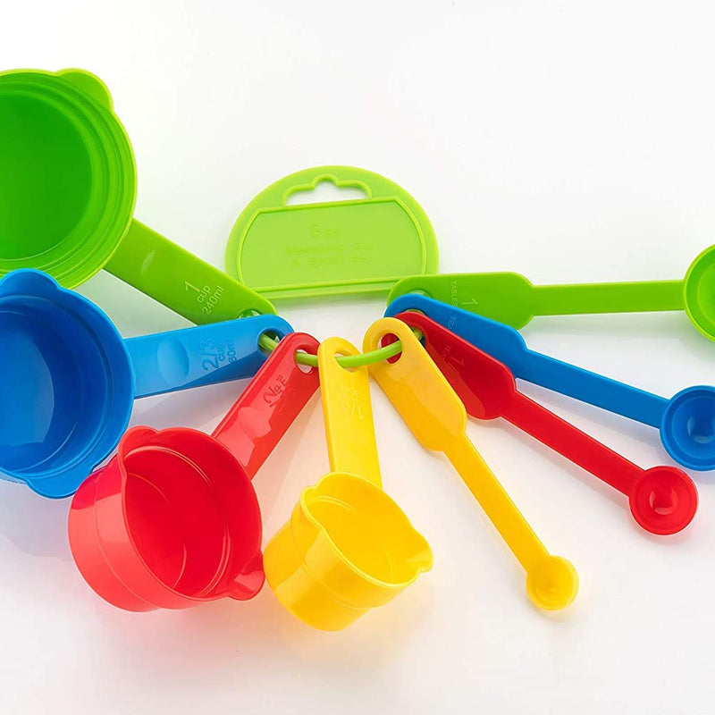 Plastic Measuring Cups and Spoons for Kitchen Cake Baking and Cooking Teaspoon Tablespoon Spoon Accessories Tools Set Multicoloured, 8 Pcs,