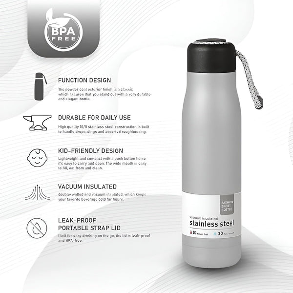 Premium 500ml Stainless Steel Vacuum Insulated Flask | Hot & Cold Double Wall Bottle | Leak-Proof Sport Water Bottle