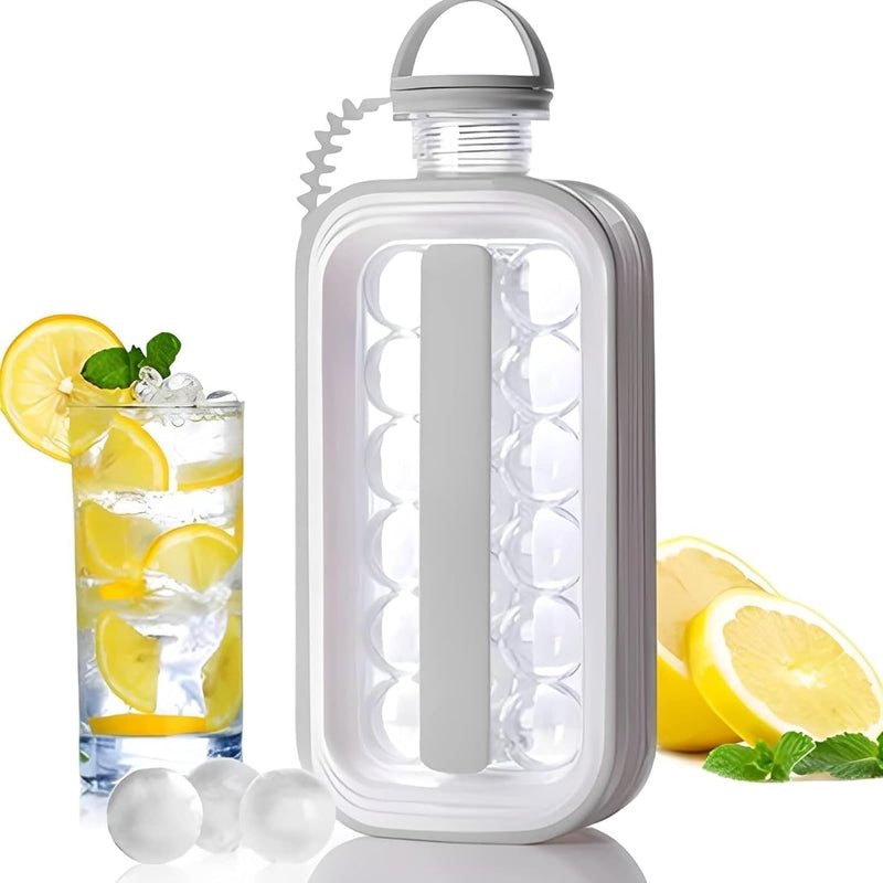 2-in-1 Foldable Ice Ball Maker Bottle – Creative Silicone Ice Mold Kettle Makes 12 Slow-Melt Ice Balls with Leak-Proof Lid & Easy-Release Strap for Whiskey, Cocktails, Coffee & Outdoor Travel