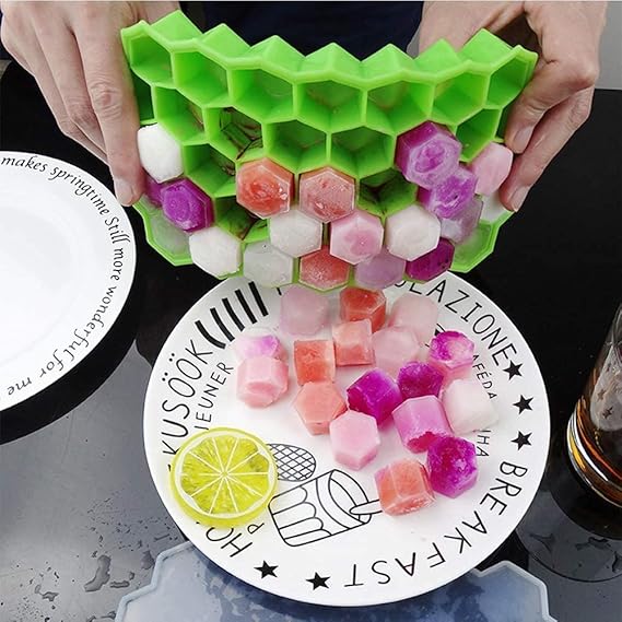 Ice Cube Trays for Freezer ice Trays Silicone Flexible Silicone Shape Honeycomb 37 Cavity Ice Cube Tray for Freezer, Reusable-Multicolor (2-Ice Tray)