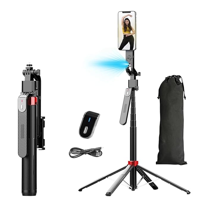 Auto Face Tracking AI Gimbal Selfie Stick Tripod Stand,Detachable Bluetooth Remote Compatible for iPhone/Android, Best for Vlogging/Photo Shoot (Q185 AUTO FACE Tracking Selfie Stick)