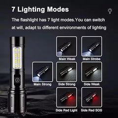 Crobat Aluminum Alloy Rechargeable Tactical Flashlight Torch, 6 Modes, Aluminum Body, Telescopic Zoom Rechargeable Battery, Type-C Fast Charging, Waterproof Body