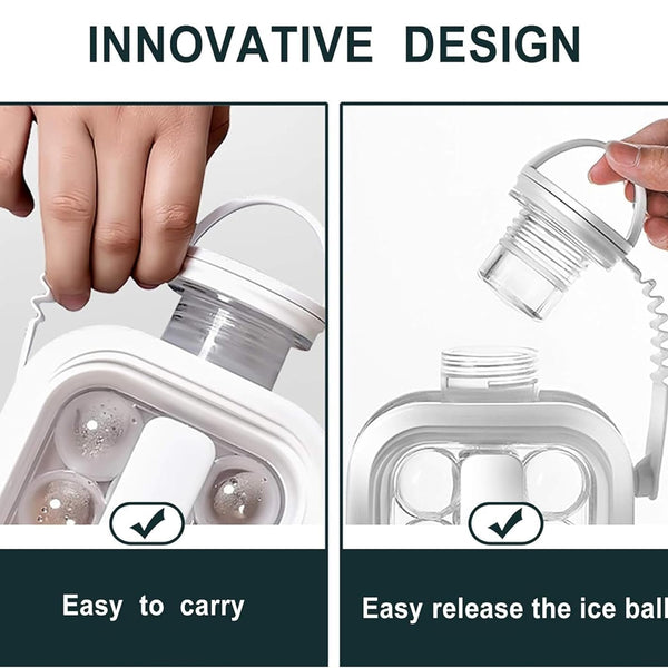 2-in-1 Foldable Ice Ball Maker Bottle – Creative Silicone Ice Mold Kettle Makes 12 Slow-Melt Ice Balls with Leak-Proof Lid & Easy-Release Strap for Whiskey, Cocktails, Coffee & Outdoor Travel