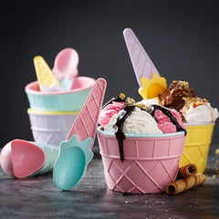 Colorful Ice Cream Bowl with A Spoon ICE Bowls with Vibrant Dessert for Serving Cream Snacks and More Cup Frozen Yogurt Cups Spoons Ice Waffle Maggie Salad Fruit (Set of 6 Pcs)