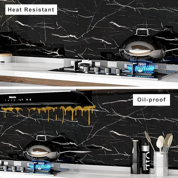 Self Adhesive Wallpaper Roll | Waterproof & Oil-Proof Peel & Stick Vinyl Sheet for Kitchen, Furniture, Tabletop, Cabinets & Wall Décor (Black Marbal)