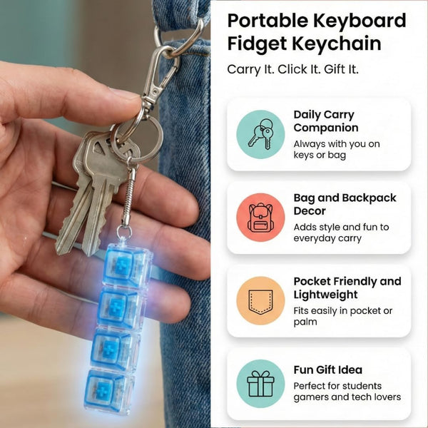 Keyboard Fidget Toys for Adult,Keyboard Fidget Keychain,Fidget Clicker with LED Light,4 in 1 Mechanical Fidget Keyboard for Release Stress,Easter Gifts,Birthday Gifts Multicolor