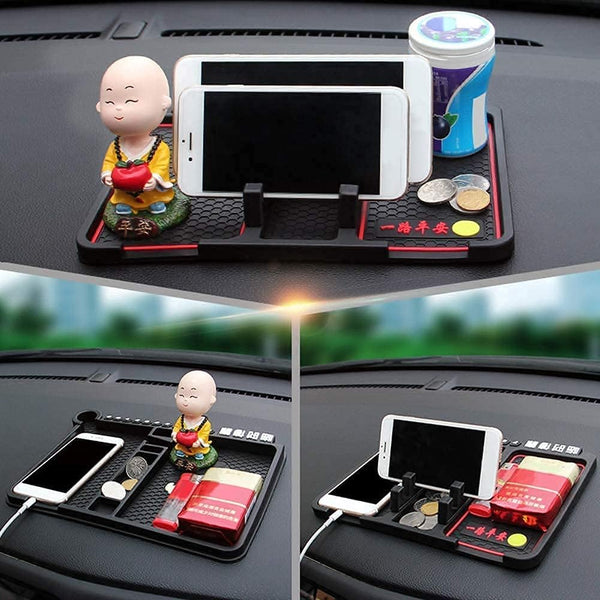 Car Dashboard Multi Function Non Slip Anti Skid PVC Pad Mat with Mount Phone Holder Stand Parking Numbers for Coins Keys Cellphone (Pack of 1) Multi Color