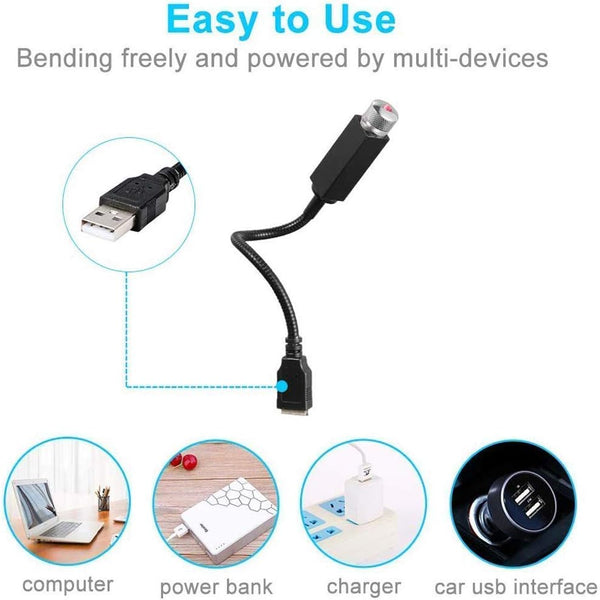 USB Car Roof Star LED Lights, Flexible Romantic Galaxy Night Lamp Fit All Cars Ceiling Decoration Light Interior Ambient Atmosphere -No Need to Install (Red)