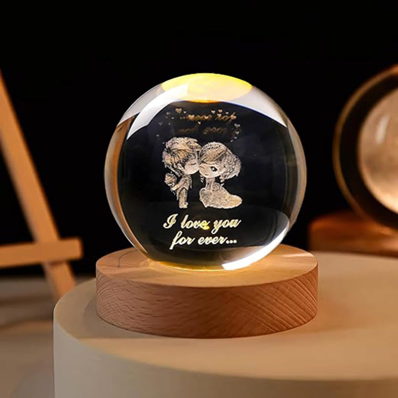Couple Crystal Ball Led Night Light, 2.4Inch Glass Ball Night Lamp Table Lamp for Bedroom Valentine Gifts for Girlfriend Boyfriend Birthday Gifts Couple Showpiece