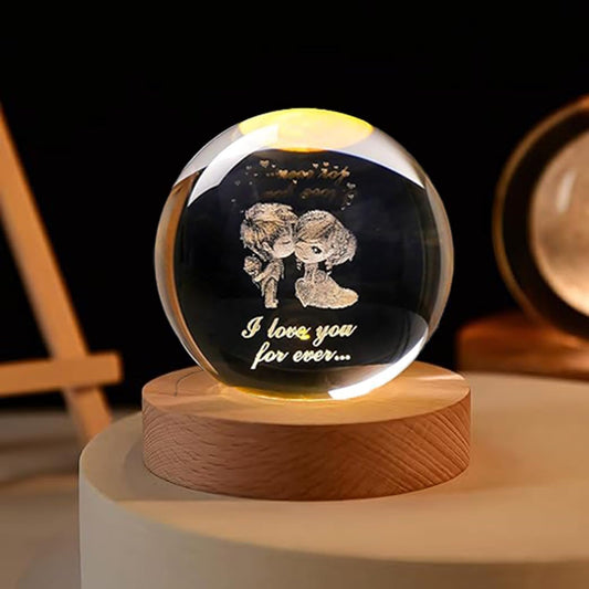 Couple Crystal Ball Led Night Light, 2.4Inch Glass Ball Night Lamp Table Lamp for Bedroom Valentine Gifts for Girlfriend Boyfriend Birthday Gifts Couple Showpiece