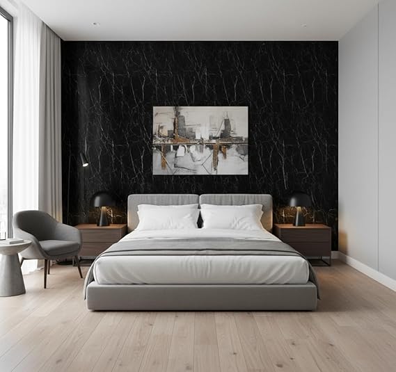 Self Adhesive Wallpaper Roll | Waterproof & Oil-Proof Peel & Stick Vinyl Sheet for Kitchen, Furniture, Tabletop, Cabinets & Wall Décor (Black Marbal)