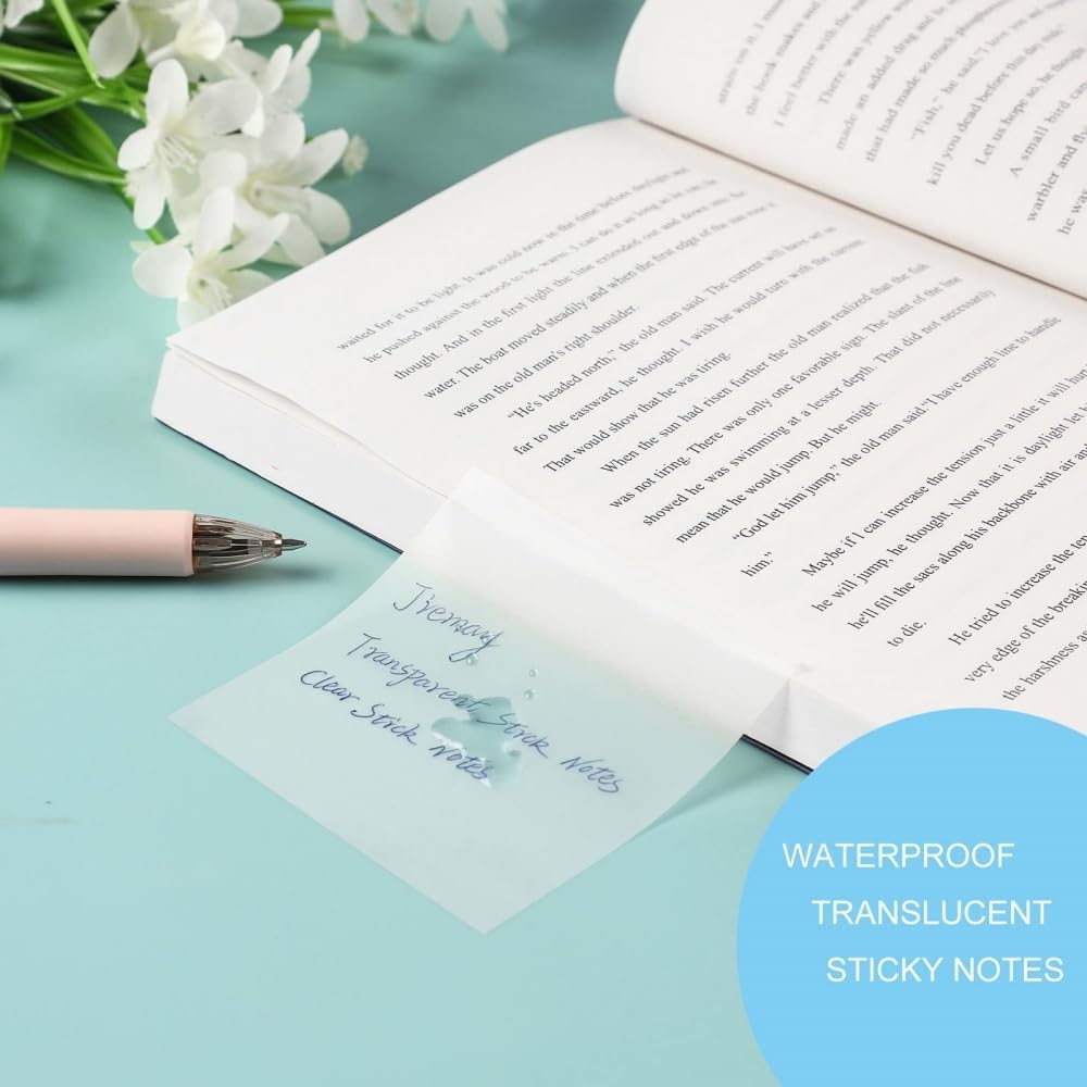 50 Sheets Transparent Sticky Notes Pad,Clear Cute Full self-Adhesive Waterproof,See Through Memo Pads,Perfect for College Essentials Books and Office Stationery Art and Craft