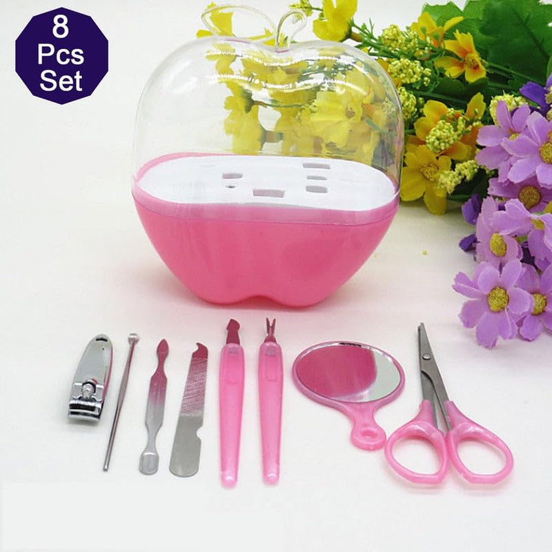 8 in 1 Apple Shape Manicure Set Compact Nail Care Kit with Clippers Scissors File Grooming Tools for Travel