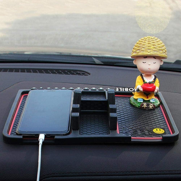 Car Dashboard Multi Function Non Slip Anti Skid PVC Pad Mat with Mount Phone Holder Stand Parking Numbers for Coins Keys Cellphone (Pack of 1) Multi Color