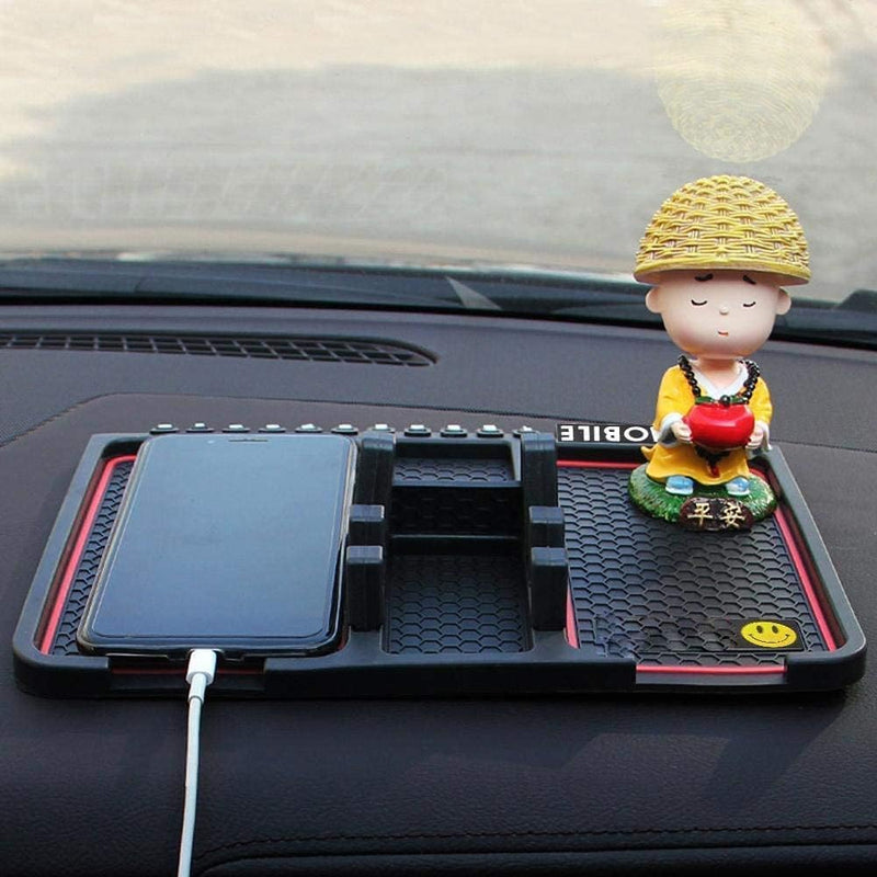 Car Dashboard Multi Function Non Slip Anti Skid PVC Pad Mat with Mount Phone Holder Stand Parking Numbers for Coins Keys Cellphone (Pack of 1) Multi Color