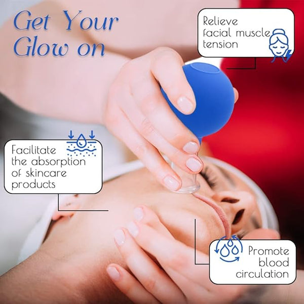 4 PCS Glass Facial Cupping Set | Silicone Vacuum Suction | Cupping Professional Massager Therapy | A Kit For Anti Cellulite, Anti Wrinkle and Instantly Ageless Skin