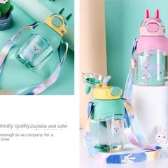 Plastic Water Bottle Pulse cartoon print Bunny ears BPA Free Straw water bottle for girls, boys and kids 650 ml Water Bottle